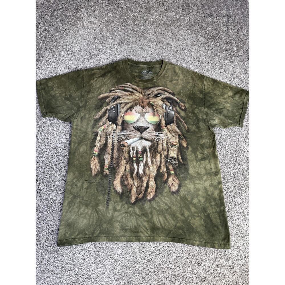 The Mountain Shirt Mens 2XL Green Tie Dye Rasta Lion Headphones Graphic Tee